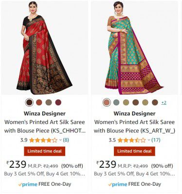 Winza Designer Women's Saree @ Minimum 90% Discount