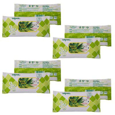 Wipez 24/7 Towelettes 10s Aloevera, Pack of 4 (10 x 4=40 wipes)