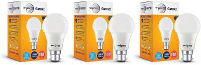 Wipro 10 W Basic Standard B22 LED Bulb (White, Pack of 3)