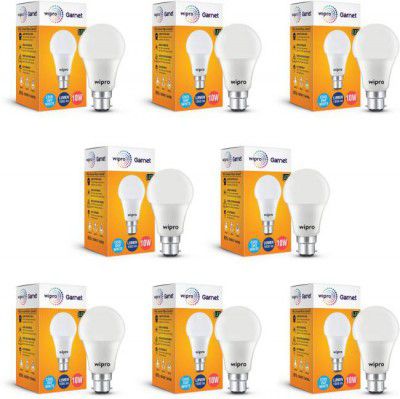Wipro 10 W Standard B22 LED Bulb (White, Pack of 8)