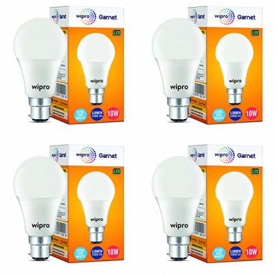 Wipro Garnet Base B22D 10-Watt LED Bulb (Pack of 4, White)