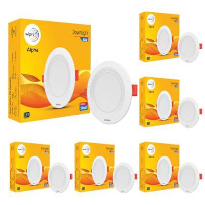 wipro 6W Alpha Downlight for Junction Box | Red |3 inch Cutout, 22mm Height | Surge Protection Upto 350 VA | High Voltage Protection Upto 4KV | Pack of 6
