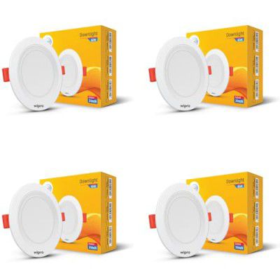 Wipro 6W Alpha Downlight for Junction Box | Warm White (2700K) |3 inch Cutout, 22mm Height | Surge Protection Upto 350 VA | High Voltage Protection Upto 4KV | Pack of 4