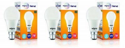 wipro 7W B22 LED Cool Day Light Bulb, Pack of 3, (Garnet)