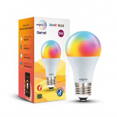 wipro 9-Watt E27 WiFi Smart LED Bulb with Music Sync (16 Million Colours + Warm White/Neutral White/White)(NS9500)
