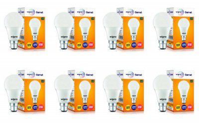 wipro 9W B22 LED Warm White Bulb Pack of 8
