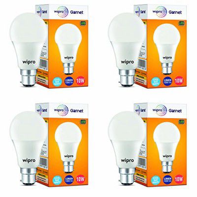 Wipro Garnet 10W LED Bulb |Cool Day White (6500K) | B22 Base | Pack of 4