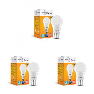 wipro Garnet 10W LED Bulb for Home & Office |Cool Day White (6500K) | Pack of 3