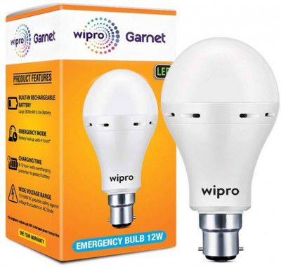 Wipro Garnet 12W Inverter LED, (Pack of 1) 4 hours Bulb Emergency Light (White)