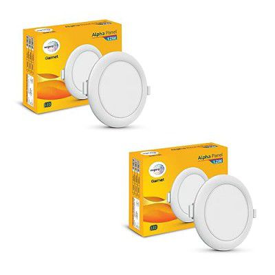 Wipro Garnet 12W Round LED Alpha Panel | Warm White (2700K) | Recessed Down Light for False Ceiling | Cutout - 125mm | Pack of 2