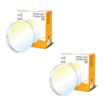 Wipro Garnet 18W Rimless Round CCT Surface Panel | Colour Changing Panel | Warm White, Neutral White, Cool White | Pack of 2