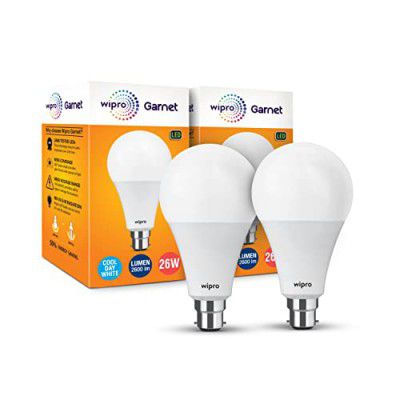 Wipro Garnet 26W LED Bulb | Cool Day White (6500K) | Pack of 2