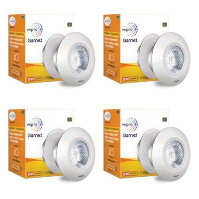 wipro Garnet 2W Led Integrated Spotlight | Warm White (2700K) | Compact Design Ceiling Spot Light |Pack of 4, (Pc)