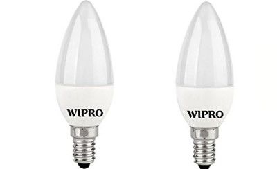 wipro Garnet 3W Frosted Candle Bulb |Cool Day White (6500K)|E14 Base|For Chandeliers & Decorative Lights|4Kv Surge Protection |440V High Voltage Protection |Energy Efficient |Pack of 2, LED