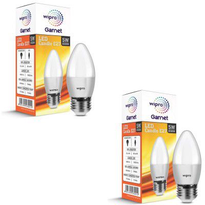 wipro Garnet 5 W E27 Base Frosted Candle LED Bulb | Cool Day White (6500K) | Pack of 2 
