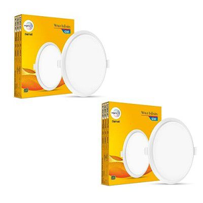 wipro Garnet 6W Round LED Wave Infinity Panel | Neutral White Light (4000K) | Rimless Panel with Ultra-Slim Design | Recessed Down Light for False Ceiling | Cutout - 100mm | Pack of 2