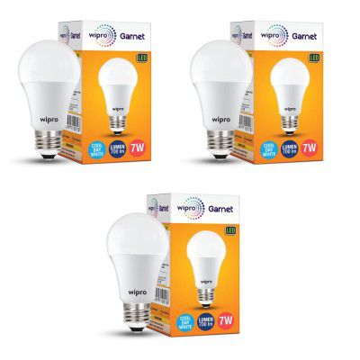 wipro Garnet 7W LED Bulb | Cool Day White (6500K) Pack of 3