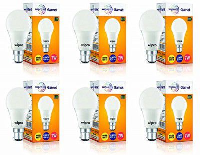 Wipro Garnet 7W LED Bulb for Home & Office  | Warm White (2700K) | Pack of 6