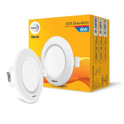 Wipro Garnet 8W Round Downlight Junction Box | Cool White (6500K) | Glare-Free Design