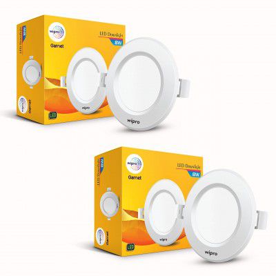 Wipro Garnet 8W Round Downlight Junction Box | Green | Glare-Free Design | Recessed Downlighter for False Ceiling | Cutout ? 3 inch | Pack of 2