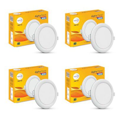Wipro Garnet 8W Round LED Alpha Panel | Neutral White (4000K) | Recessed Down Light for False Ceiling | Cutout - 110mm | Pack of 4