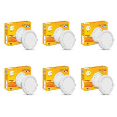 Wipro Garnet 8W Round LED Alpha Panel | Warm White (2700K) | Recessed Down Light for False Ceiling | Cutout - 110mm | Pack of 6