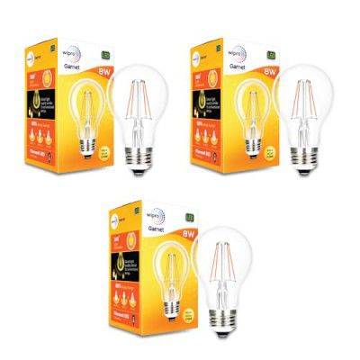 Wipro Garnet 8W ST64 LED Filament Bulb | Decorative LED Bulb | E27 Bulb, 2700K(Warm White, Pack of 3)