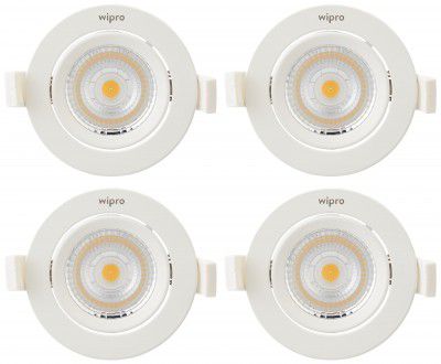 wipro Garnet 9 W Slim COB Downlight for False Ceiling | Neutral White (4000K) | Ceiling or Cabinet Light with Adjustable Optics | Pack of 4