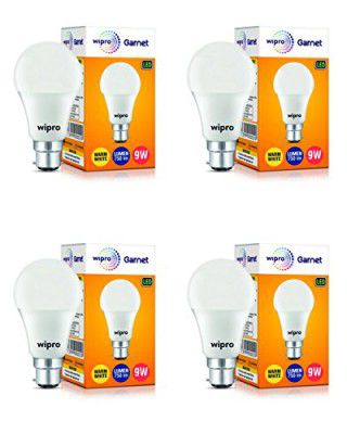 wipro Garnet 9W LED Bulb for Home & Office |Warm White (2700K) | Pack of 4