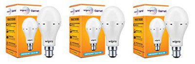 wipro Garnet 9w LED Emergency Bulb | Cool Day White (6500K) | Pack of 3