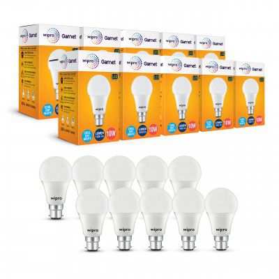 wipro Garnet Base B22 10-Watt LED Bulb (White) Pack of 10