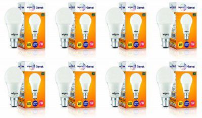 Wipro Garnet Base B22D 7-Watt Led Bulb (Pack of 8, Warm White)