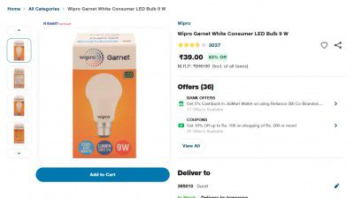 JioMrt Loot: Wipro Garnet White Consumer LED Bulb 9 W