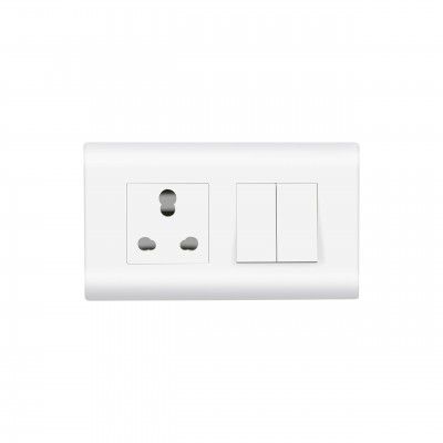 Wipro Northwest (Nowa) Switch Combo of 4M Plate + 1M 6A Switch x2 + 6A 3Pin Socket, White (Kit 8)