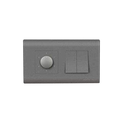 Wipro Northwest (Nowa) Switch Combo of 4M Plate + 1M 6A Switch x2 + 5 Step Fan Regulator, Silver Grey (Kit 9)