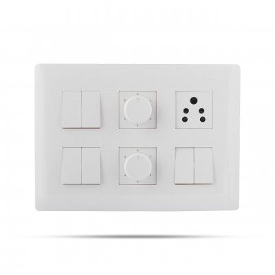 Wipro Northwest (Venia) Switch Combo of 12M Plate + 6A Switch x6 + 5 Step FR x2 + 6A 3Pin Socket x1, White (Kit 16)