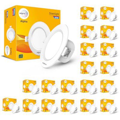 wipro Polycarbonate Alpha 10W Round Downlight Junction Box | Neutral White(4000K) | Cutout - 3 Inch | Pack Of 20
