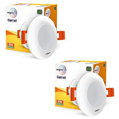Wipro Polycarbonate Garnet 3W Led Mini Downlight | Green | Compact Design with 120° Beam Angle | Cutout - 2.3 Inch | Pack of 2