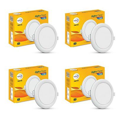 wipro Polycarbonate Garnet 7W Round Led Alpha Panel | Warm White Light (2700K) | Recessed Down Light for False Ceiling | Cutout - 82Mm | Pack of 4