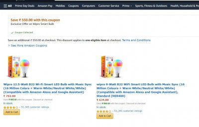 ₹550 Discount Coupon on Wipro Smart Bulb