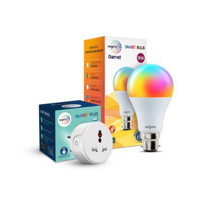 Wipro Smart Home Combo 10Amp Smart Plug & 9 W Smart Wi Fi | Alexa & Google Assistant Enabled | 