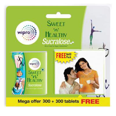 Wipro Sweet n Healthy Zero calorie Sweetner (Sugar Substitute) Sucralose Tablets, 300 Tablets (Buy 1 Get 1 Free)
