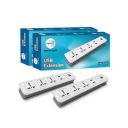Wipro USB extension cord with 2 mtr cord length | 3 Universal socket and 2 USB port spike guard | Child safety | Auto cutoff | Fire resistant, Pack of 2...