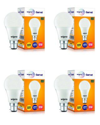 wipro Wipro Polycarbonate Garnet Base B22D 9-Watt Led Bulb (Pack of 4, Warm White)