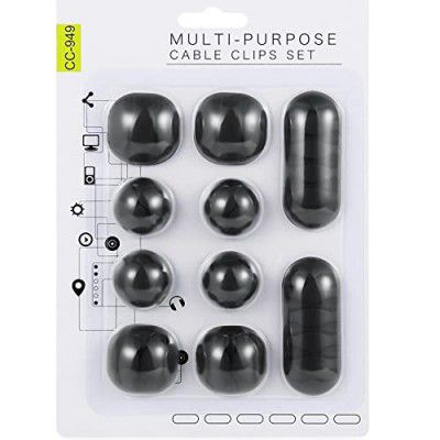 Wire Clips Cable Protector Clips Desktop Cord Organizer, Multipurpose Silicone Adhesive Cord Hooks for TV Home, Office, Cubicle, Car, Desk (10 PCS Set) (Black)