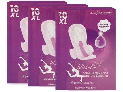 Wish-On Active Energy Anion Feminine Pads for Women For Day Night Use Size- XL | 30 Pcs