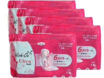 Wish-On Ultra Thin Sanitary Pads For Womens | Size-XXL | 30 Pcs