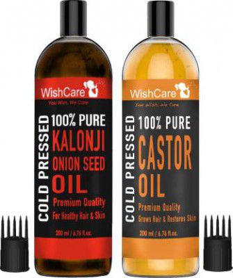 WishCare 100% Pure Cold Pressed Premium Castor Oil And Kalonji Black Cumin Seed Oil - 200 Ml Each