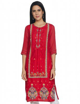 Wishful By W Womens Viscose Kurta (20AUS10547-113732_Red_Regular Size)