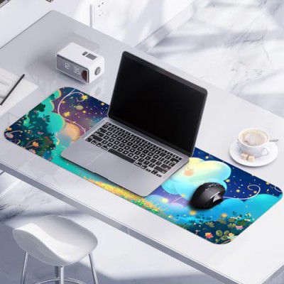 WISHTIME Extended Mouse Pad Locking Rubber Desk Pad Gaming Mat Gift Fairytale Clouds Style 800 mm x 300 mm x 2 mm